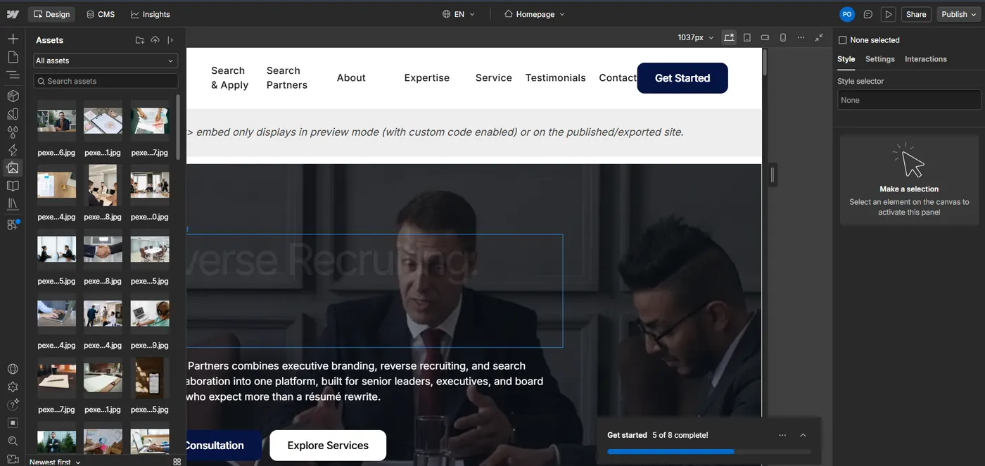 JAY Search Partners in the Webflow designer