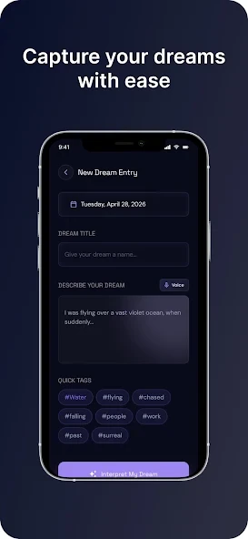 DreamTrace new dream entry screen