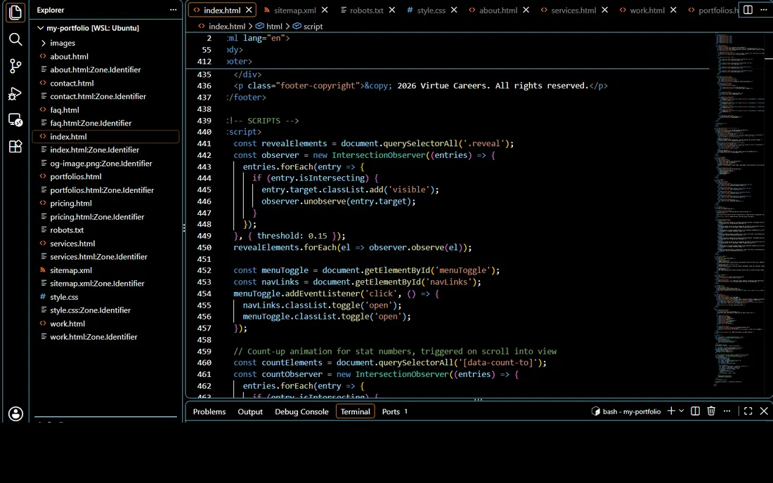 Hand-written website code