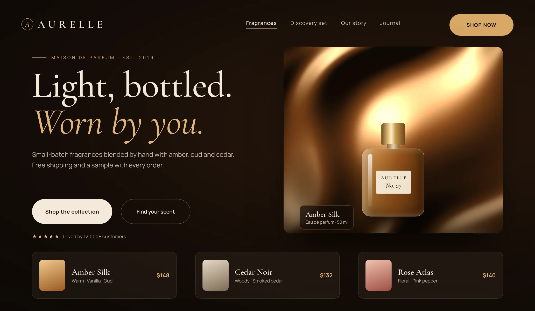 Concept website for a luxury fragrance brand, designed by Feran Studio